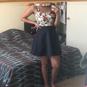 A floral and navy blue dress